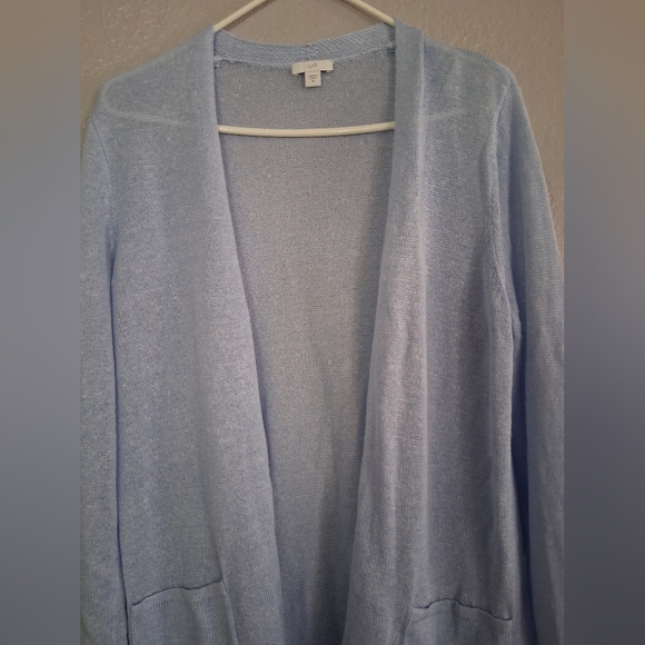 J. Jill L Blue Linen blend Long Line Cardigan With Pockets Classic M - Picture 2 of 7